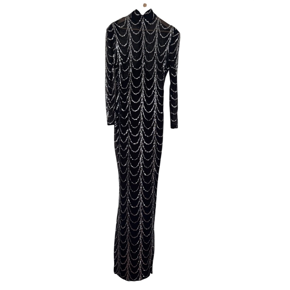 Black Sequin Long Sleeve Evening Gown